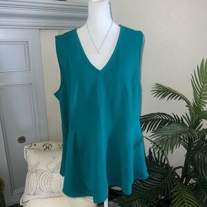 Lane Bryant Teal V-Neck Peplum Tank Top